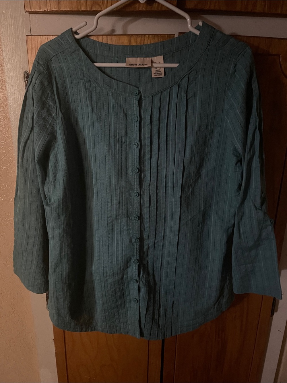 DKNY Teal Pintuck Button-Down Women's Shirt